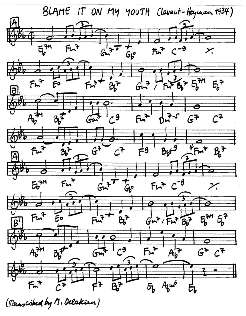 blame it on my youth free jazz leadsheet - Courtesy of the Jungle Jazz Band